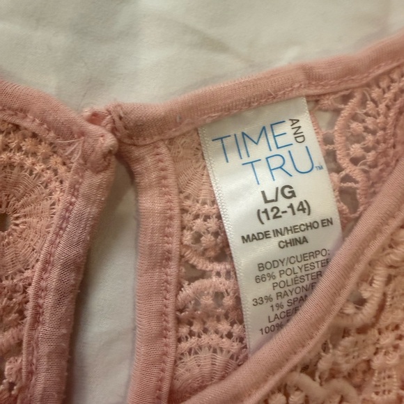 Time and Tru Pink Kids Dress with Lace and Bell Sleeves - Picture 2 of 3